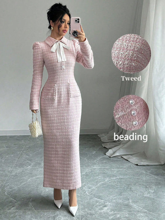 Pink Tweed Beaded Dress